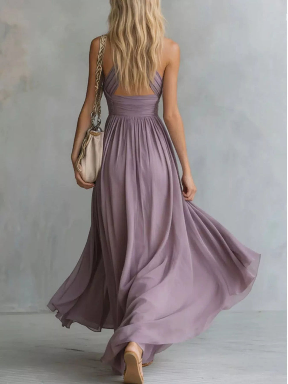 Crisscross Back Ruched Maxi Dress