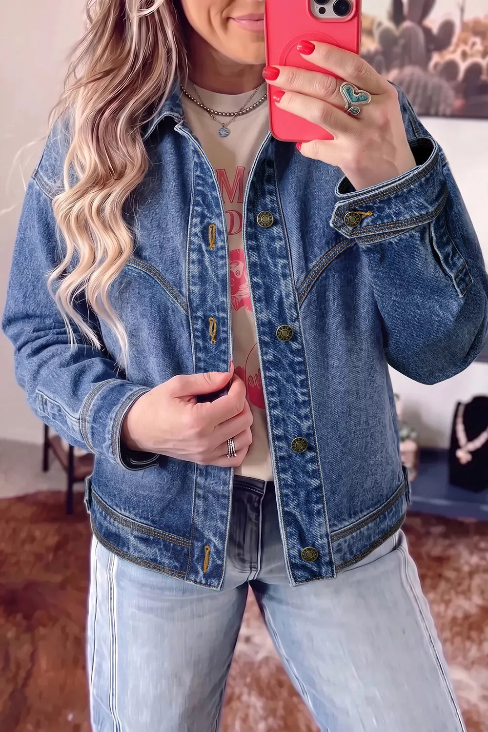 Button Up Dropped Shoulder Denim Jacket
