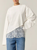 Long-Sleeve T-Shirt with Asymmetric Lace Hem