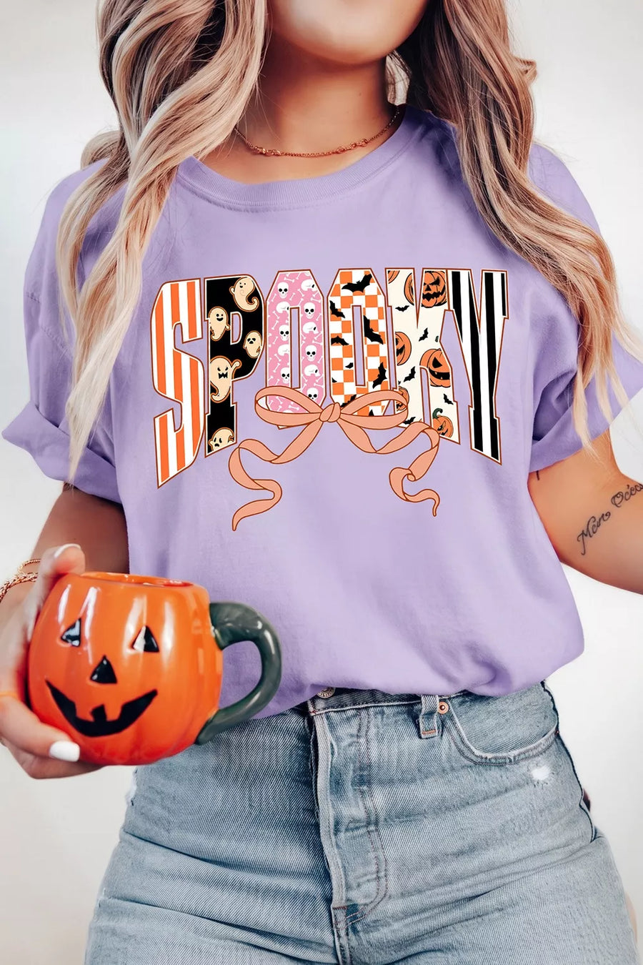 Halloween Spooky Letter Graphic Round Neck Casual T Shirt