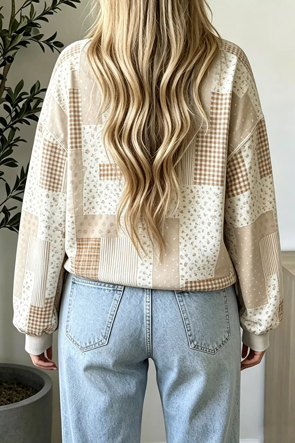 Vintage Patchwork Print Dropped Shoulder Sweatshirt