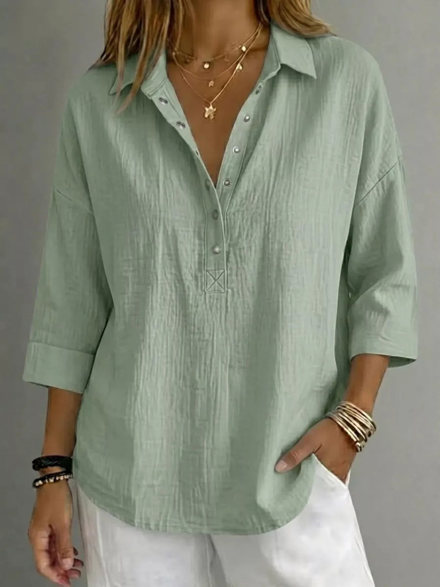 Full Size Snap Down 3/4 Sleeves Blouse Plus Size