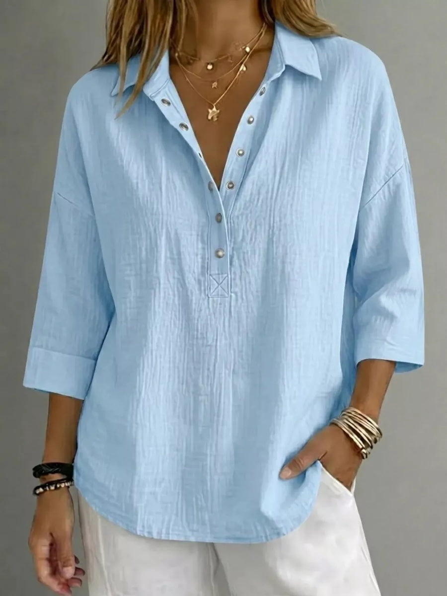 Full Size Snap Down 3/4 Sleeves Blouse Plus Size