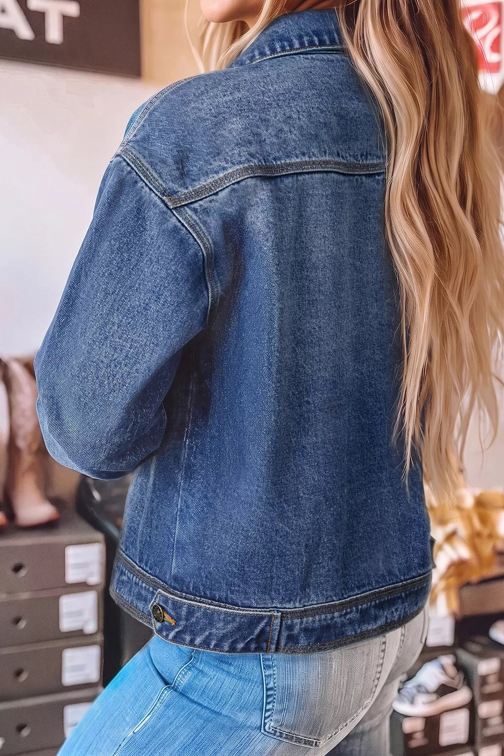 Button Up Dropped Shoulder Denim Jacket