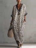 V-Neck Leopard Print Loose Maxi Dress