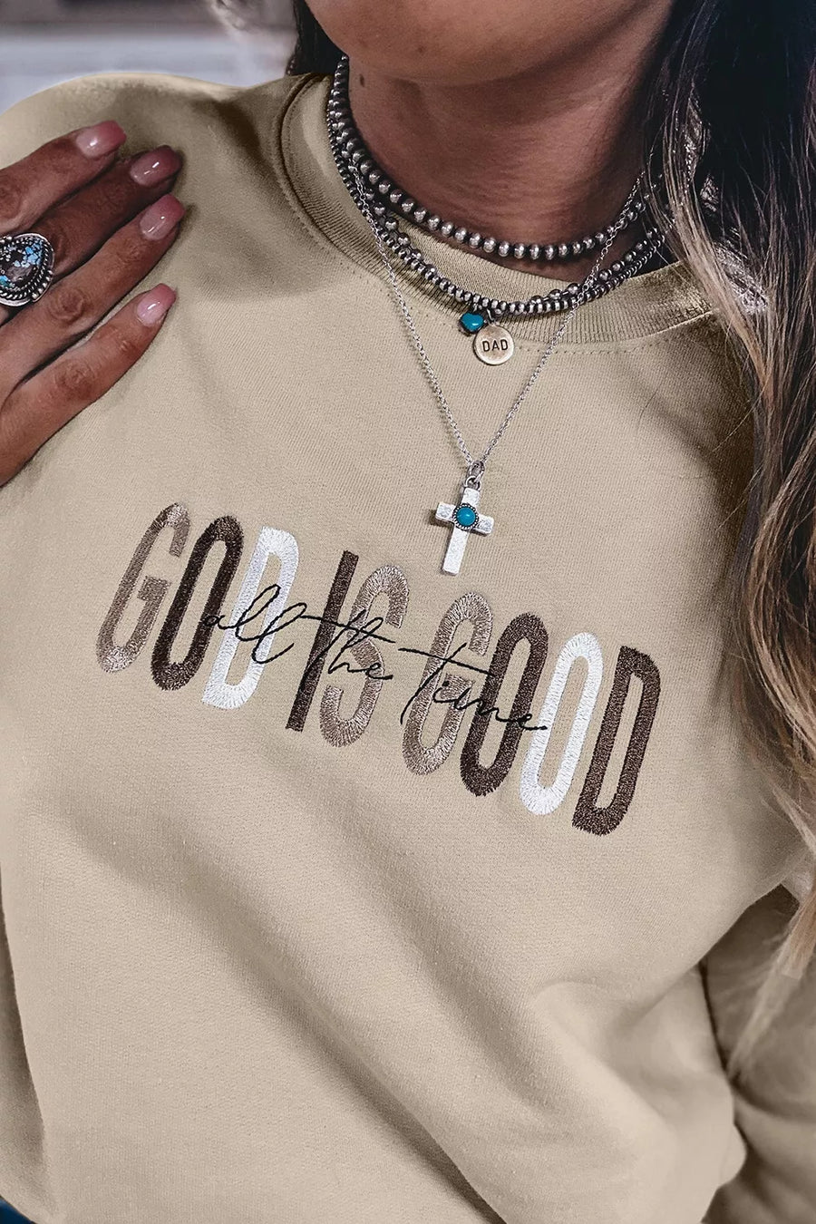 God Is Good Letter Graphic Crew Neck Sweatshirt