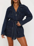 Long Sleeve Longline Denim Jacket with Belt