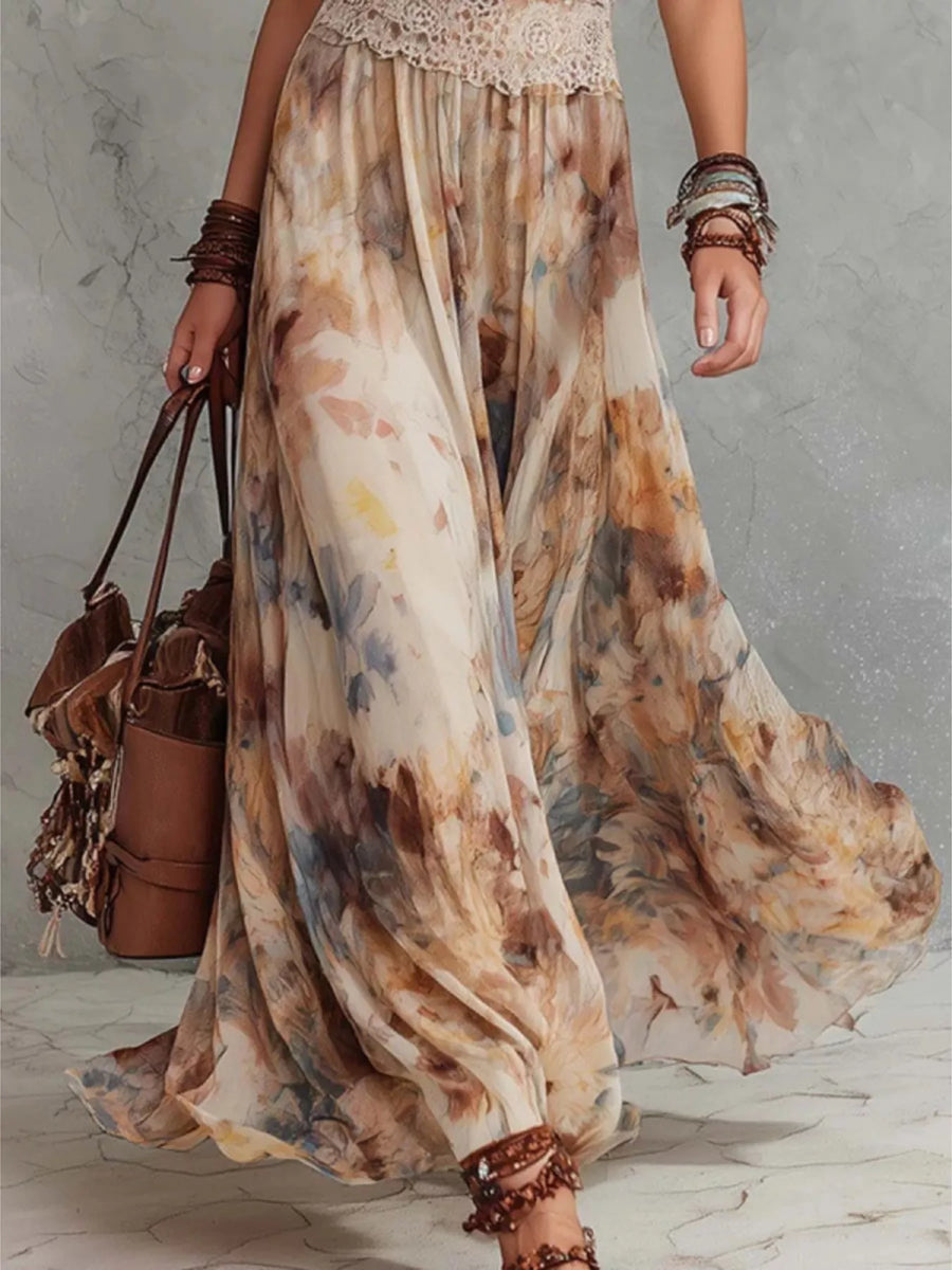 Floral Print Halter Neck Maxi Dress