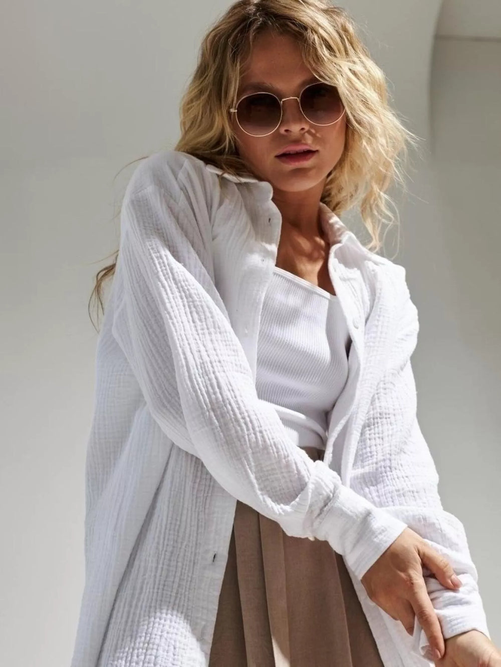 Textured Gauze Button-Down Shirt