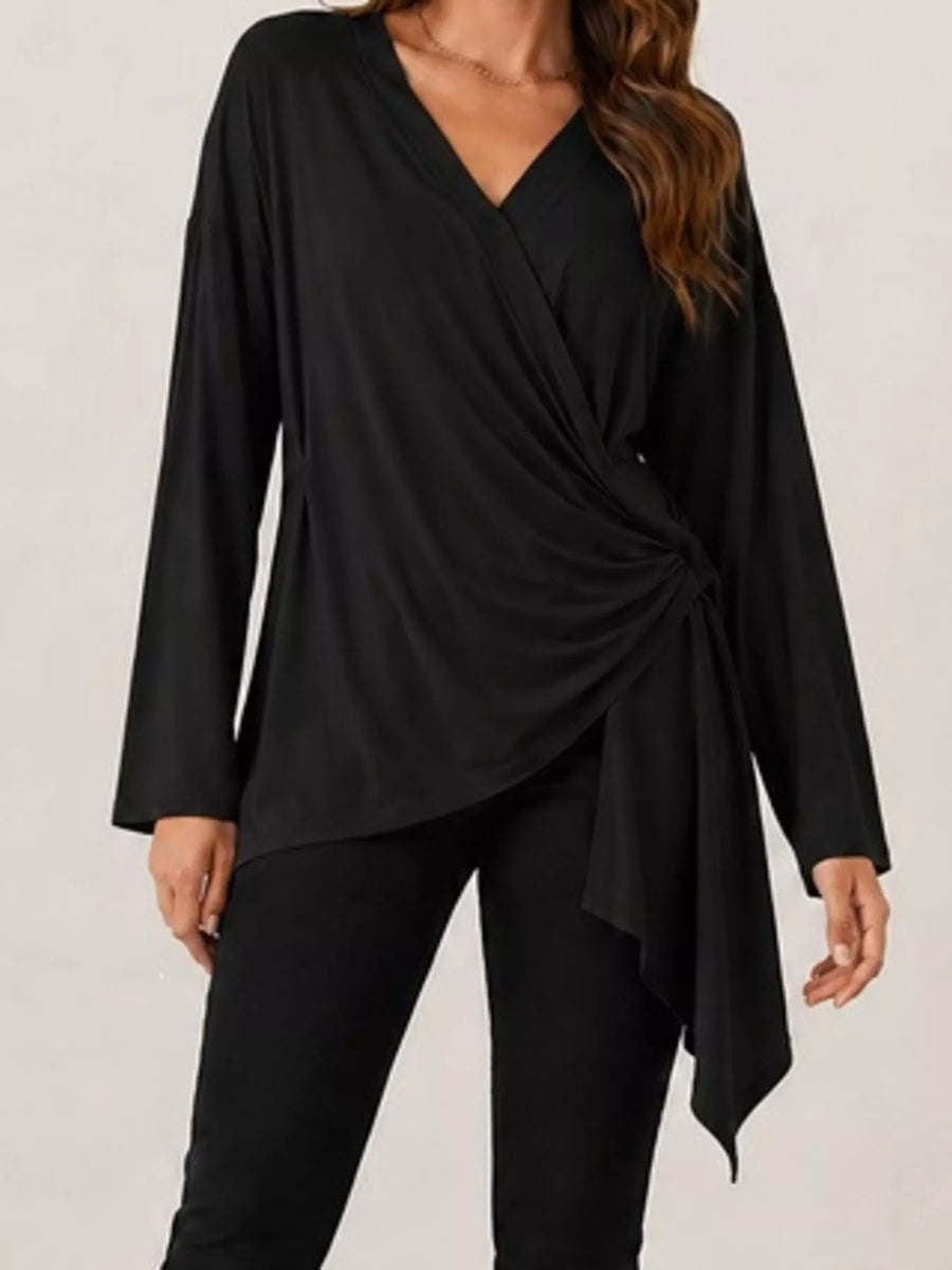 Long Sleeve Wrap T-Shirt with Side Knot Detail