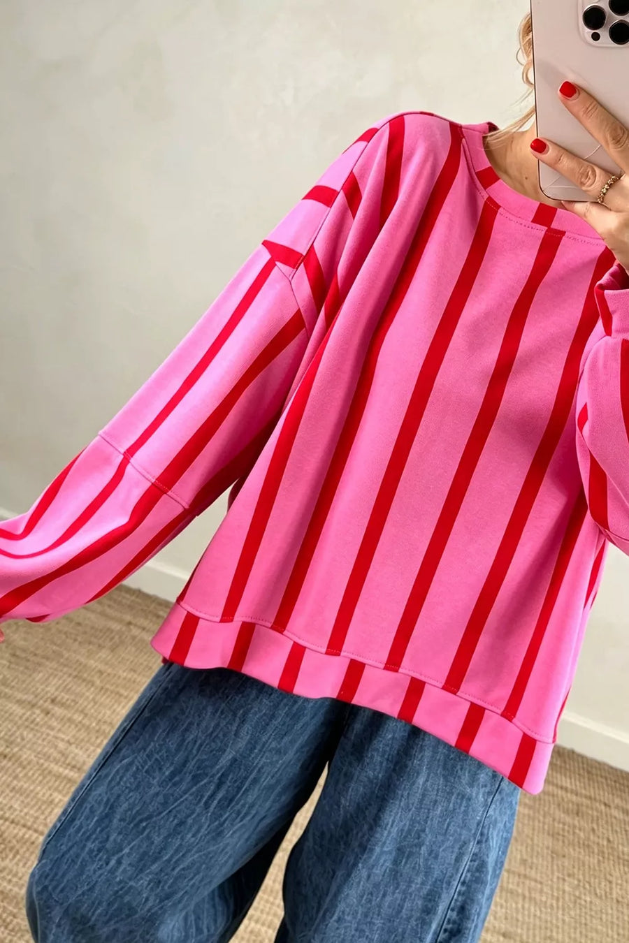Striped Dropped Shoulder Oversized Sweatshirt