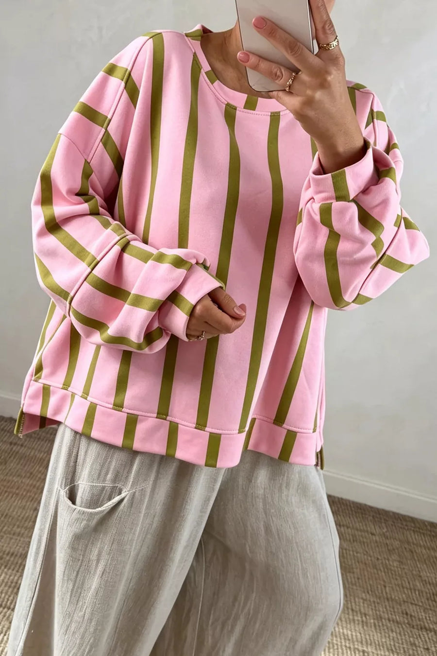 Striped Dropped Shoulder Oversized Sweatshirt