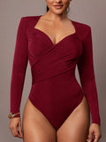 Ruched Surplice Long Sleeve Bodysuit