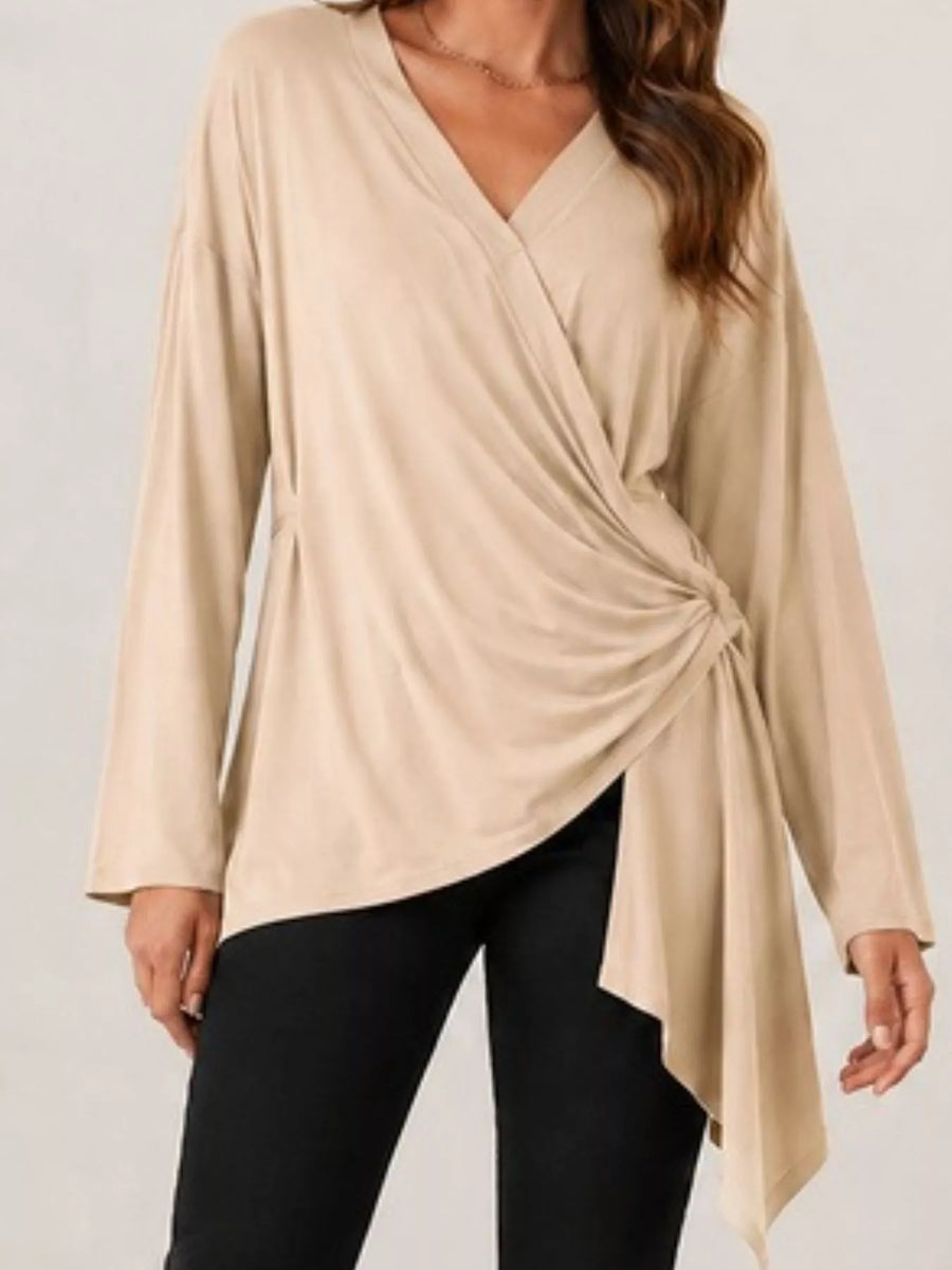 Long Sleeve Wrap T-Shirt with Side Knot Detail