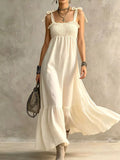 Smocked Tie-Shoulder Maxi Dress