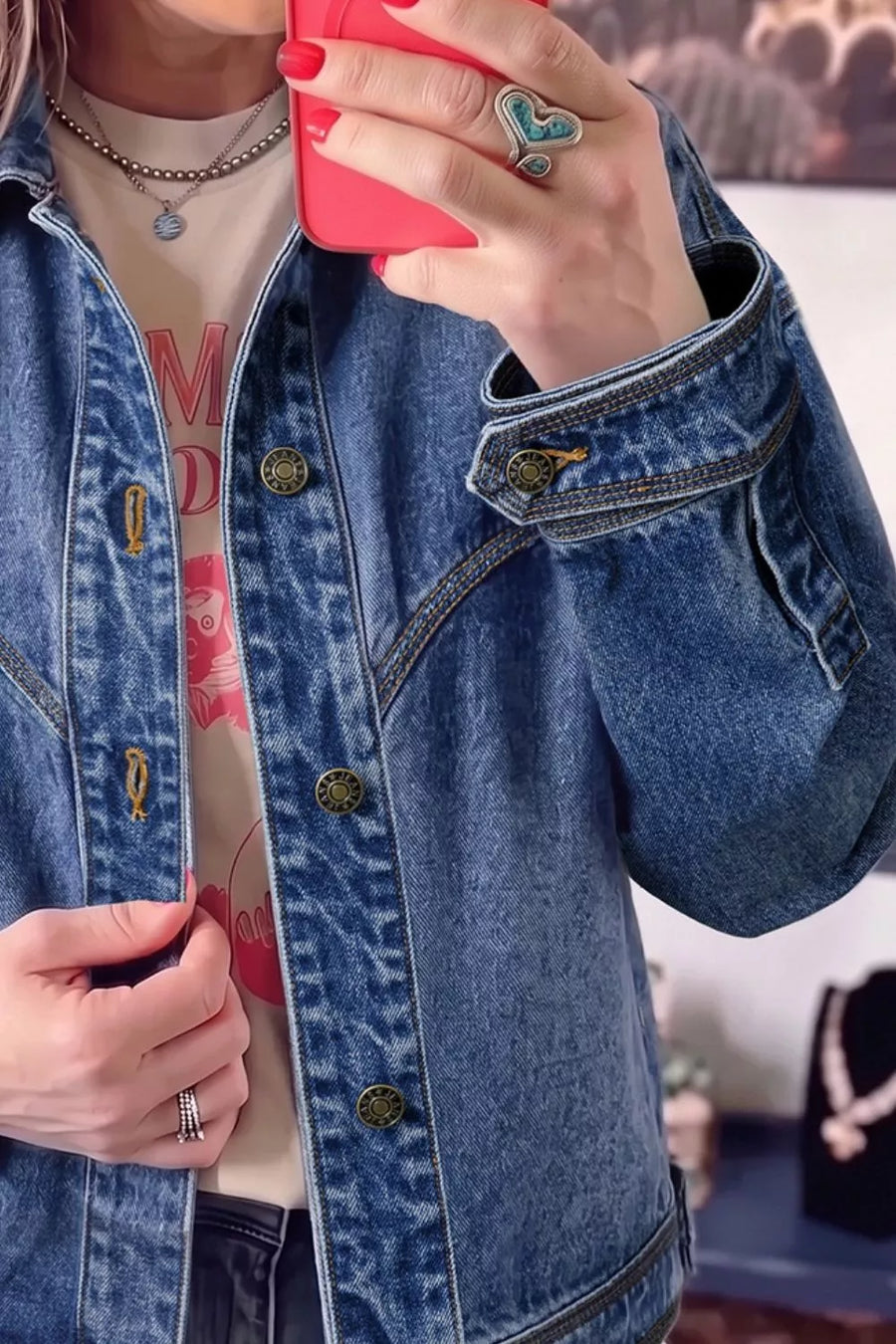 Button Up Dropped Shoulder Denim Jacket