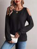 Solid Color Cold Shoulder Long Sleeve T-Shirt