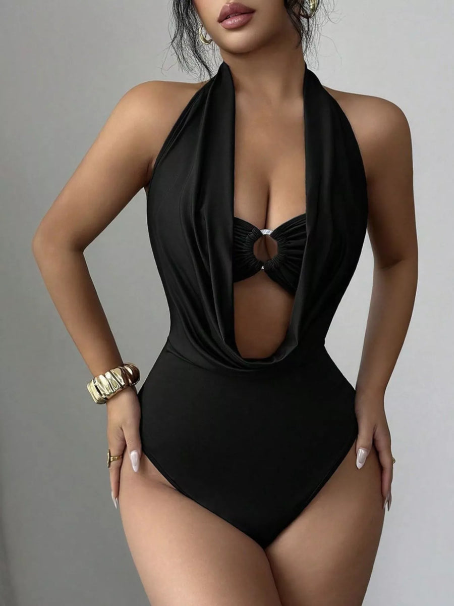 Halter Neck Ruched Ring Detail Bodysuit