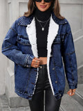 Sherpa-Lined Button Up Denim Jacket
