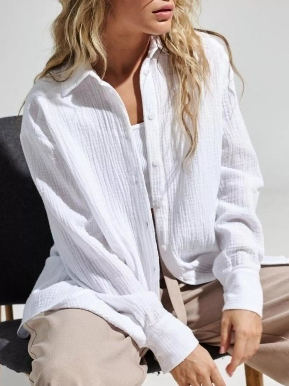 Textured Gauze Button-Down Shirt
