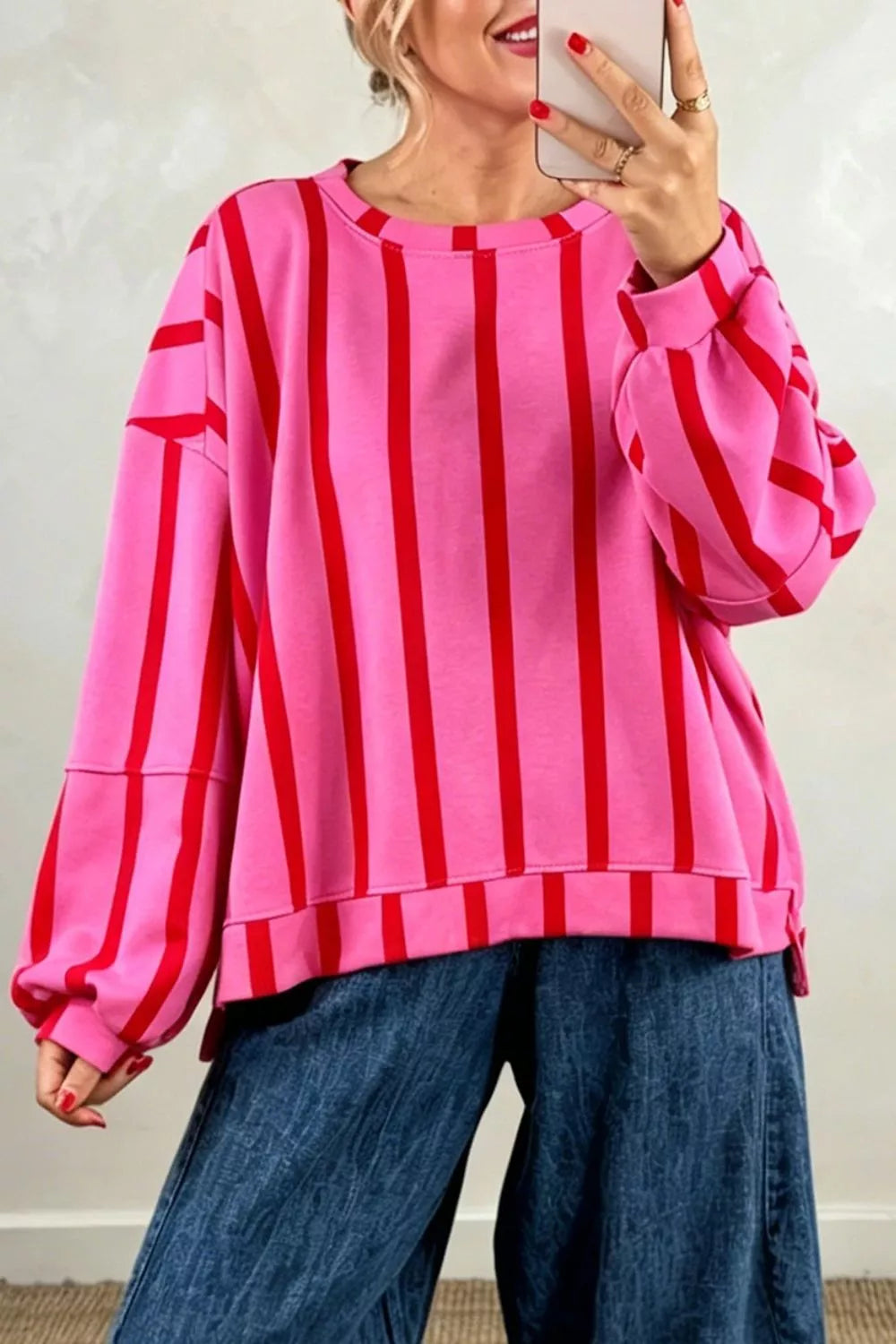 Striped Dropped Shoulder Oversized Sweatshirt