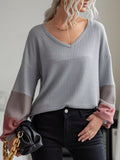 V-Neck Waffle Knit Long Sleeve T-Shirt