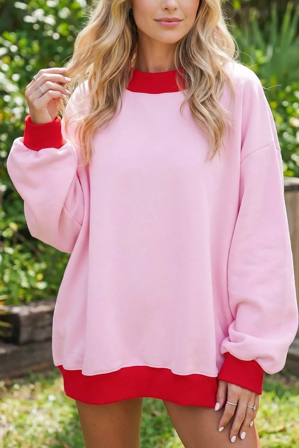 Contrast Trim Crew Neck Sweatshirt