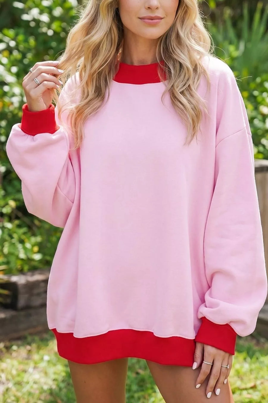 Contrast Trim Crew Neck Sweatshirt